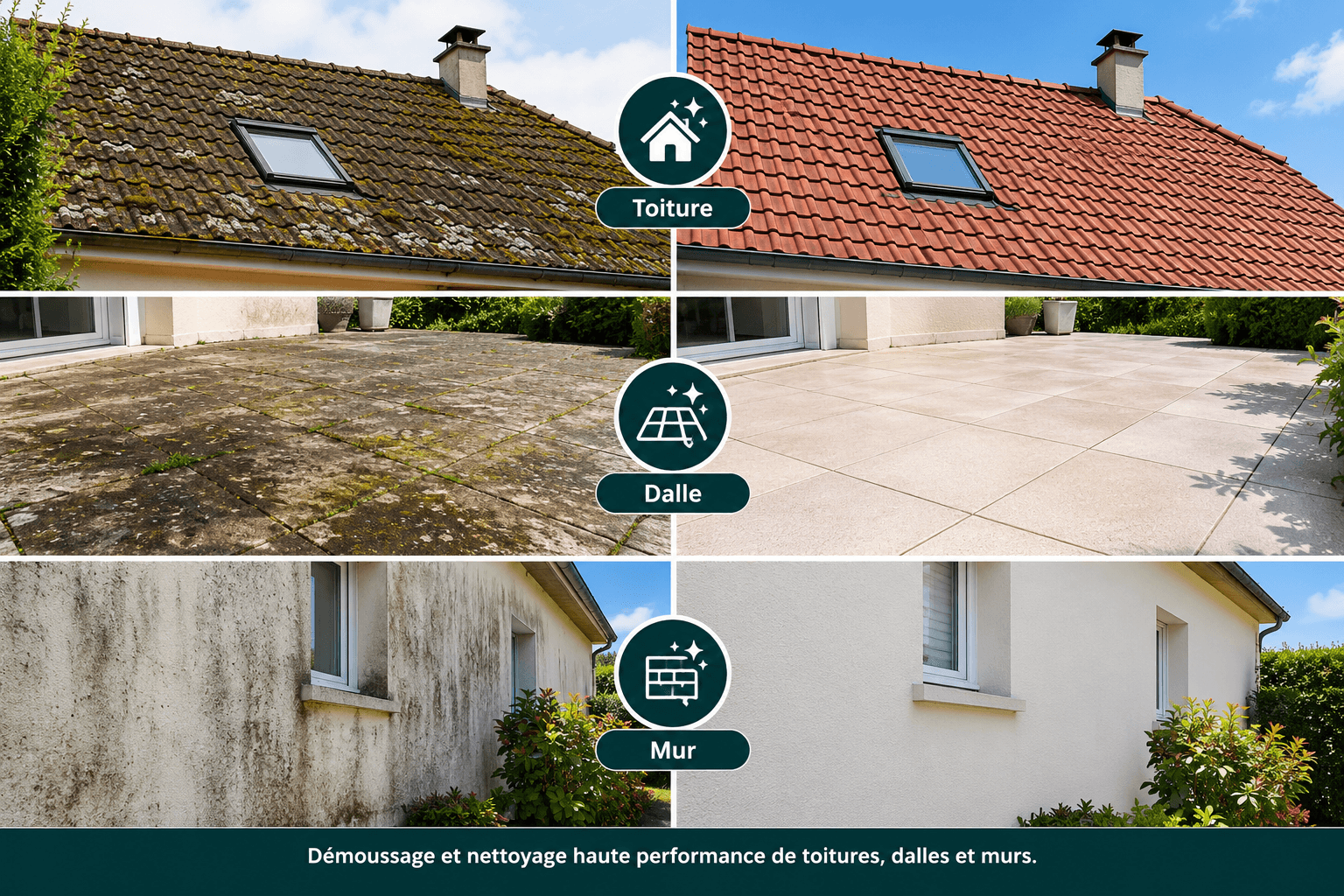 Nettoyage de toiture, dalle et mur